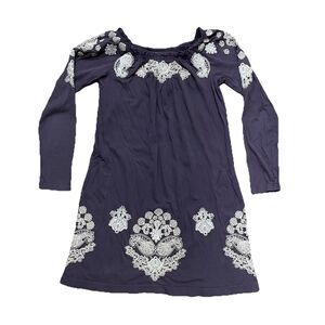 Johnny Was Long Sleeve Floral Purple Tunic Dress Women Small Embroidered Purple